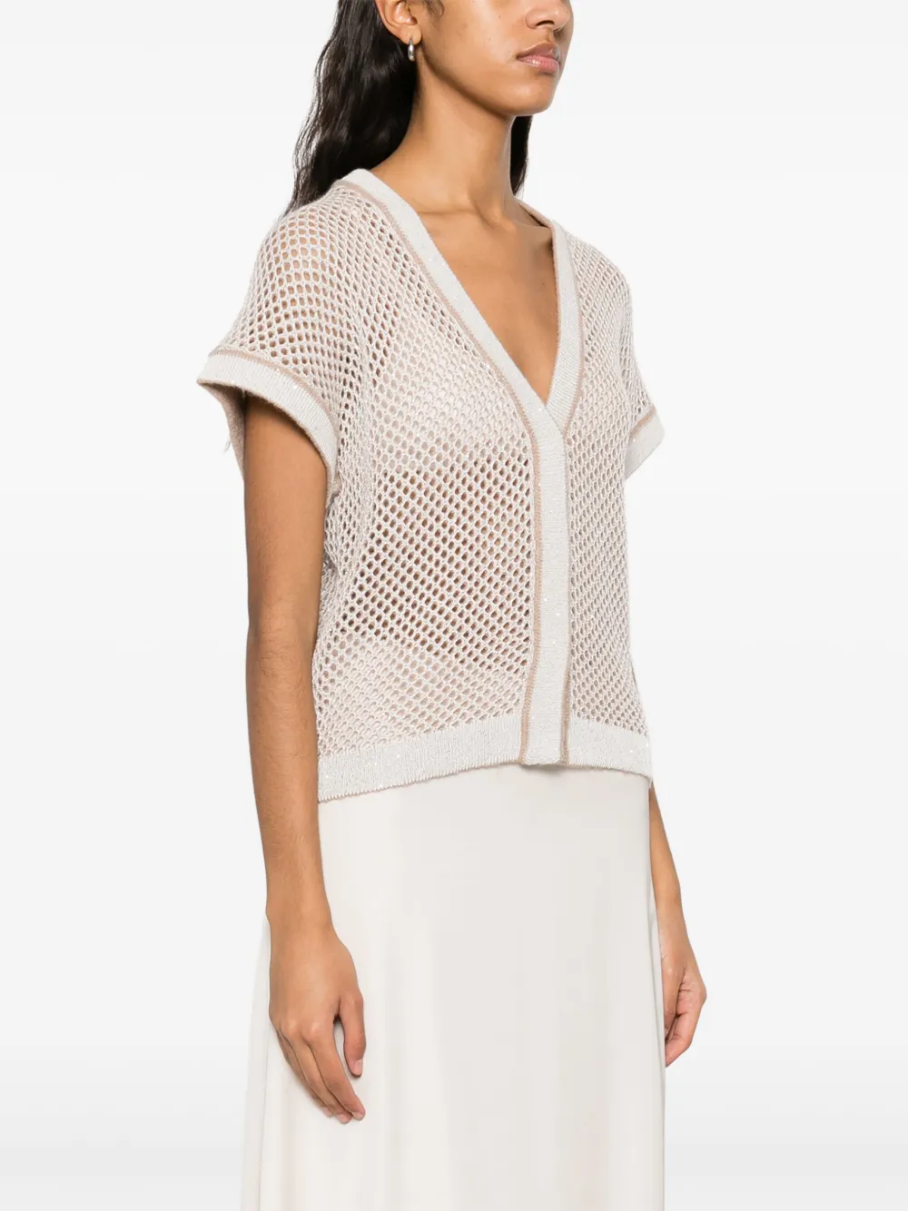 Shop Peserico Open-knit Cardigan In Neutrals