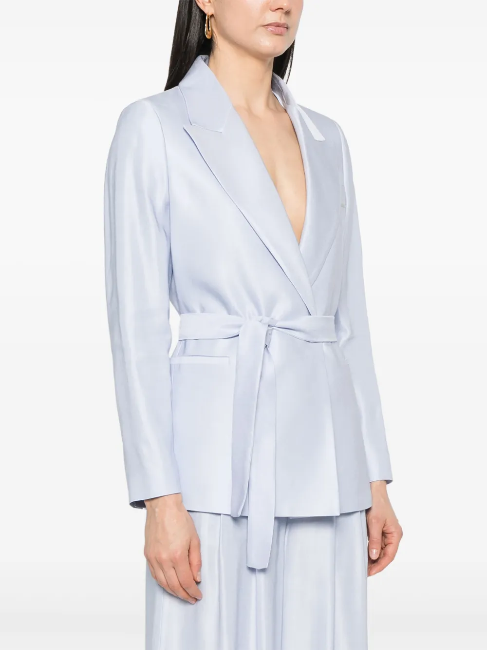 Shop Peserico Gabardine Belted Blazer In Blue