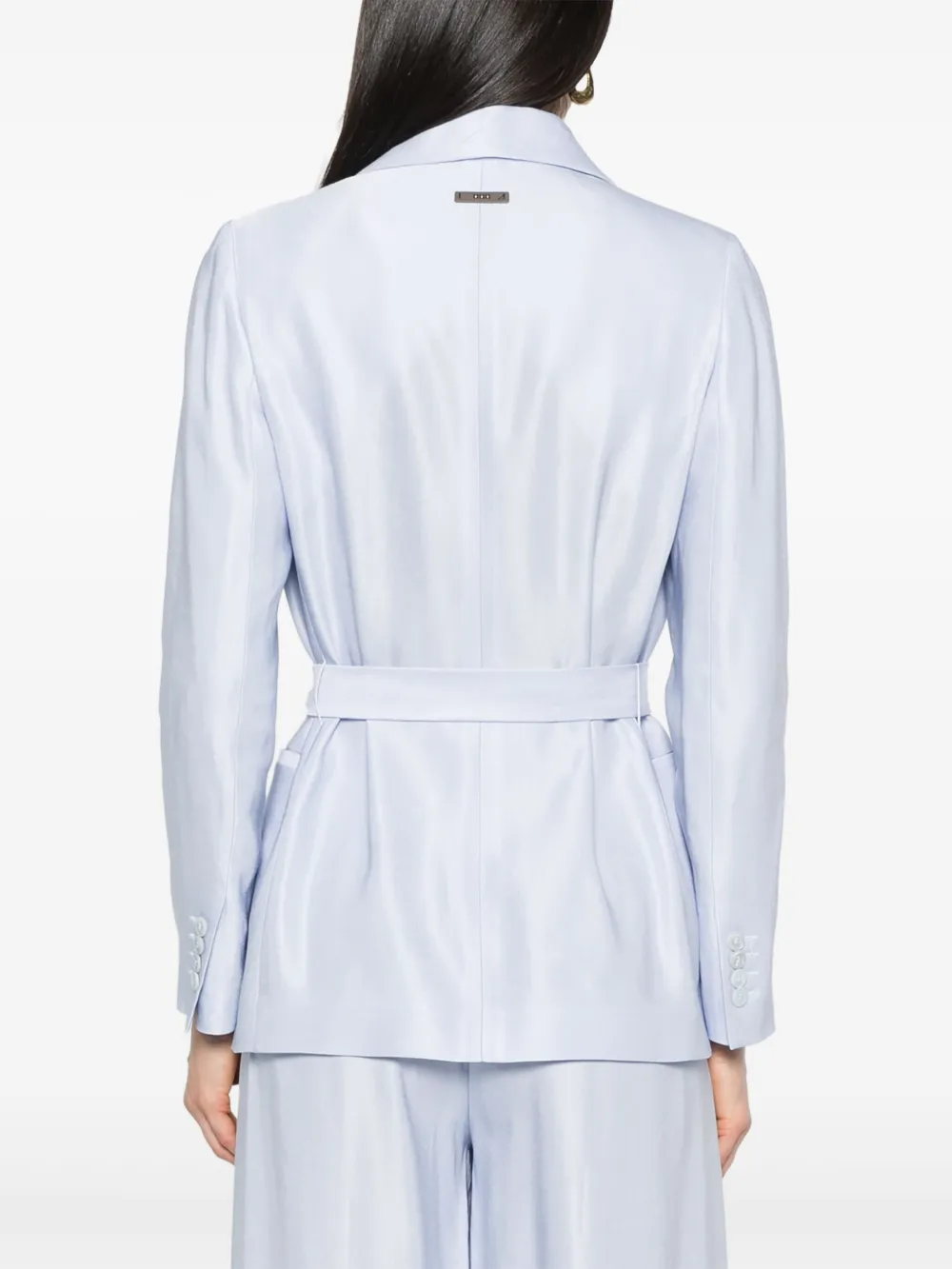 Shop Peserico Gabardine Belted Blazer In Blue