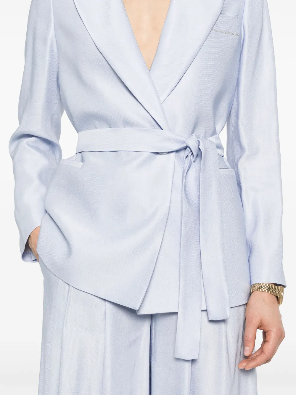 Shop Peserico Gabardine Belted Blazer In Blue