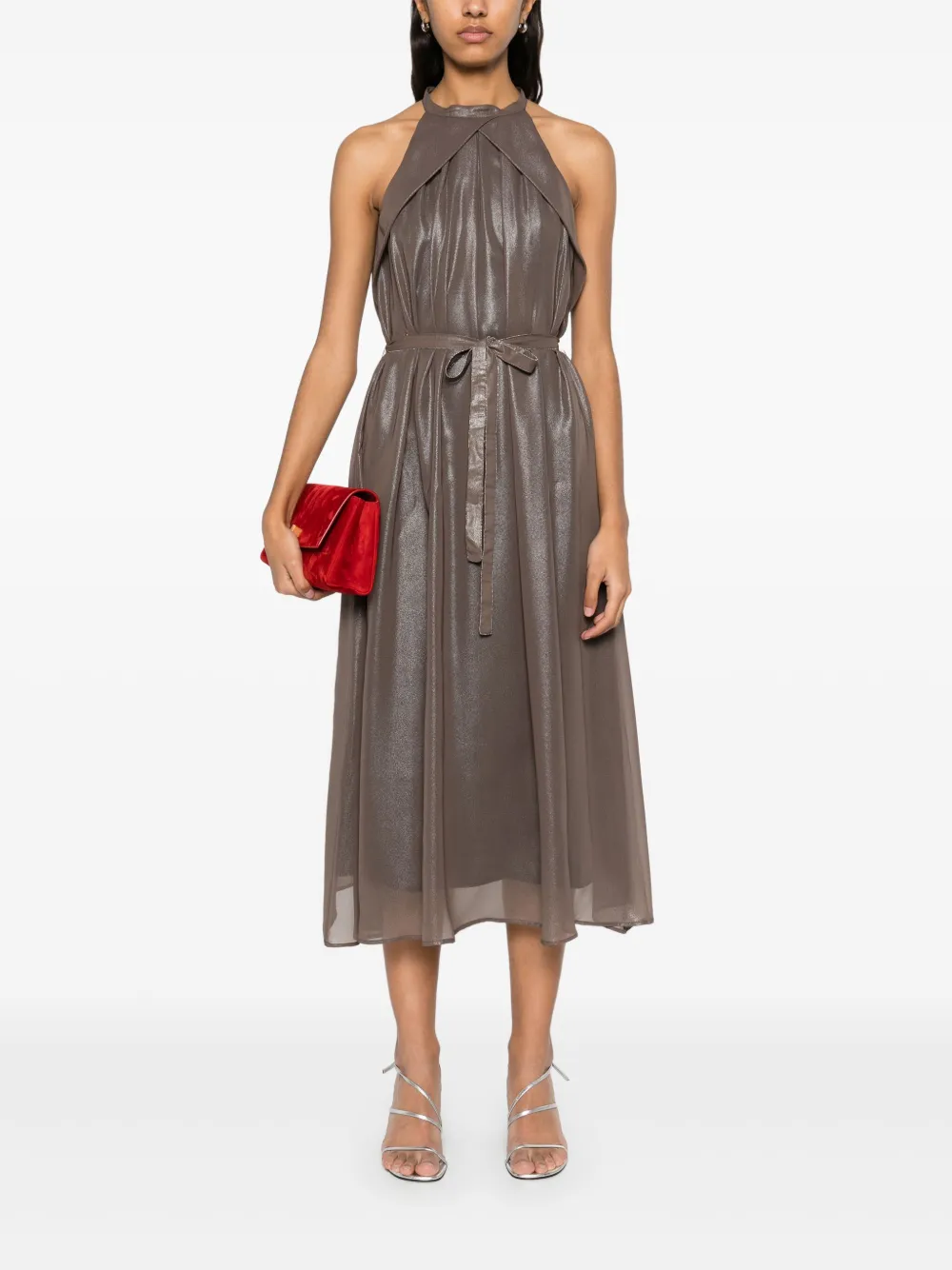 Peserico Lamé midi-jurk - Bruin