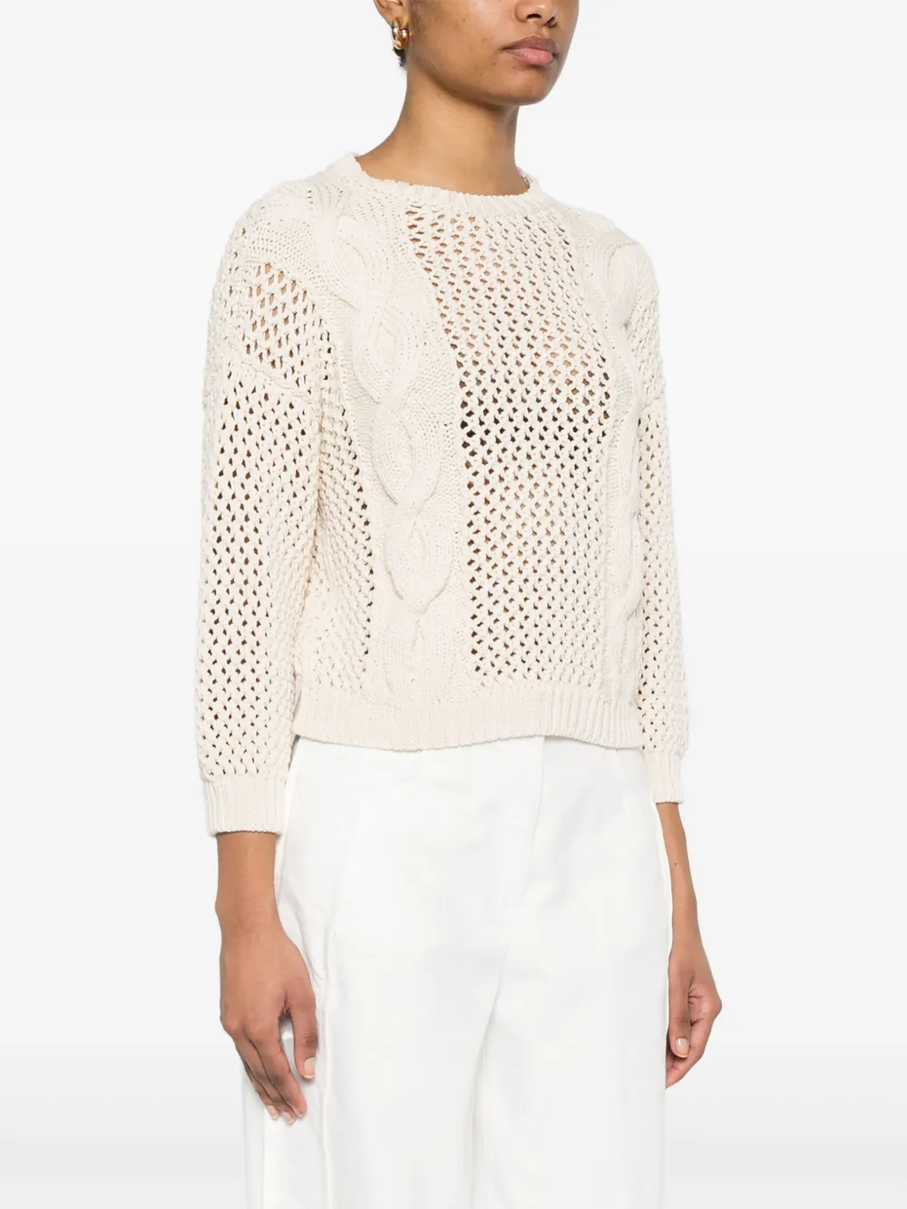 Shop Peserico Cotton Tricot Sweater In Neutrals