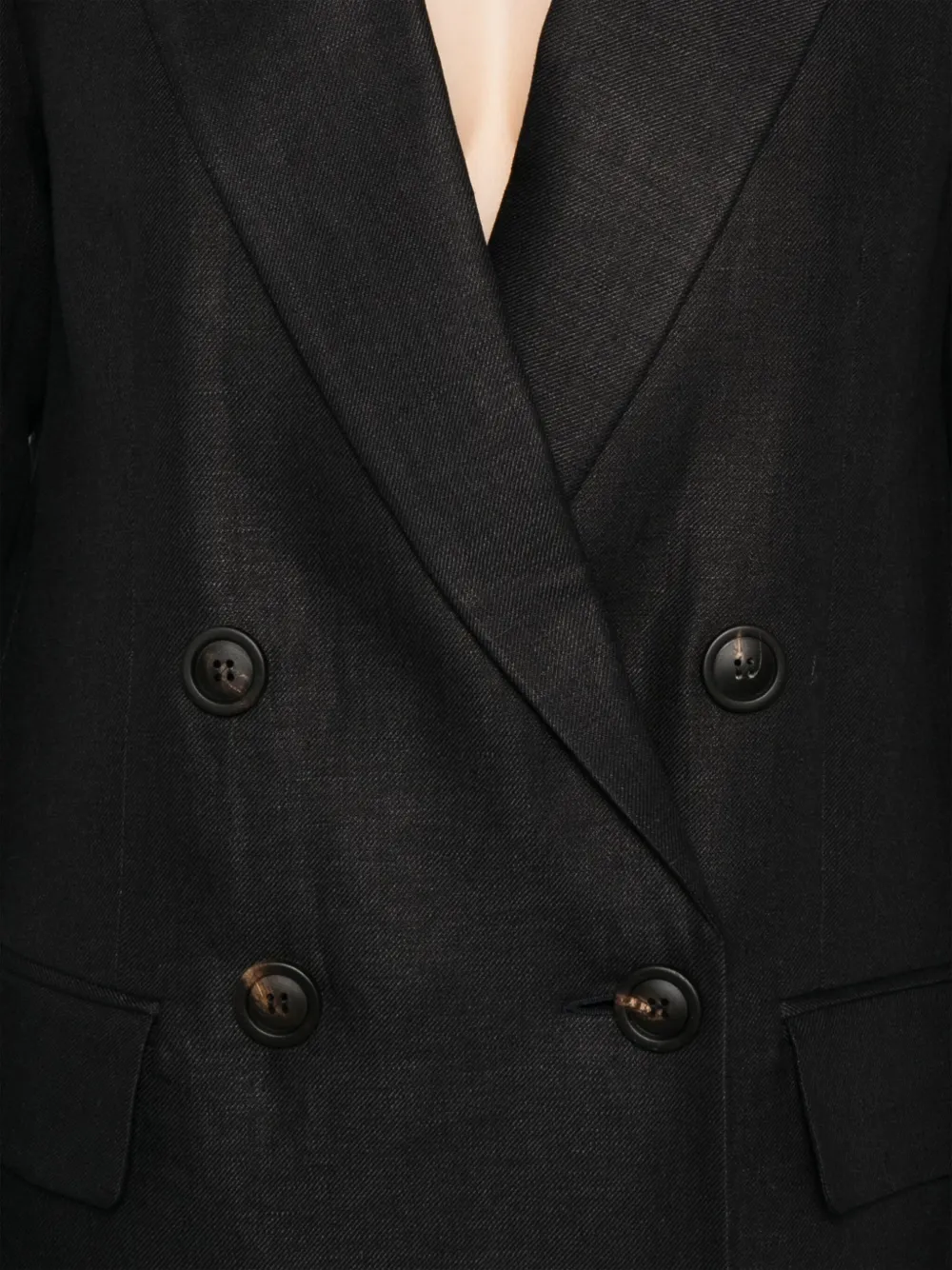 Shop Peserico Linen Double-breasted Blazer In Blue
