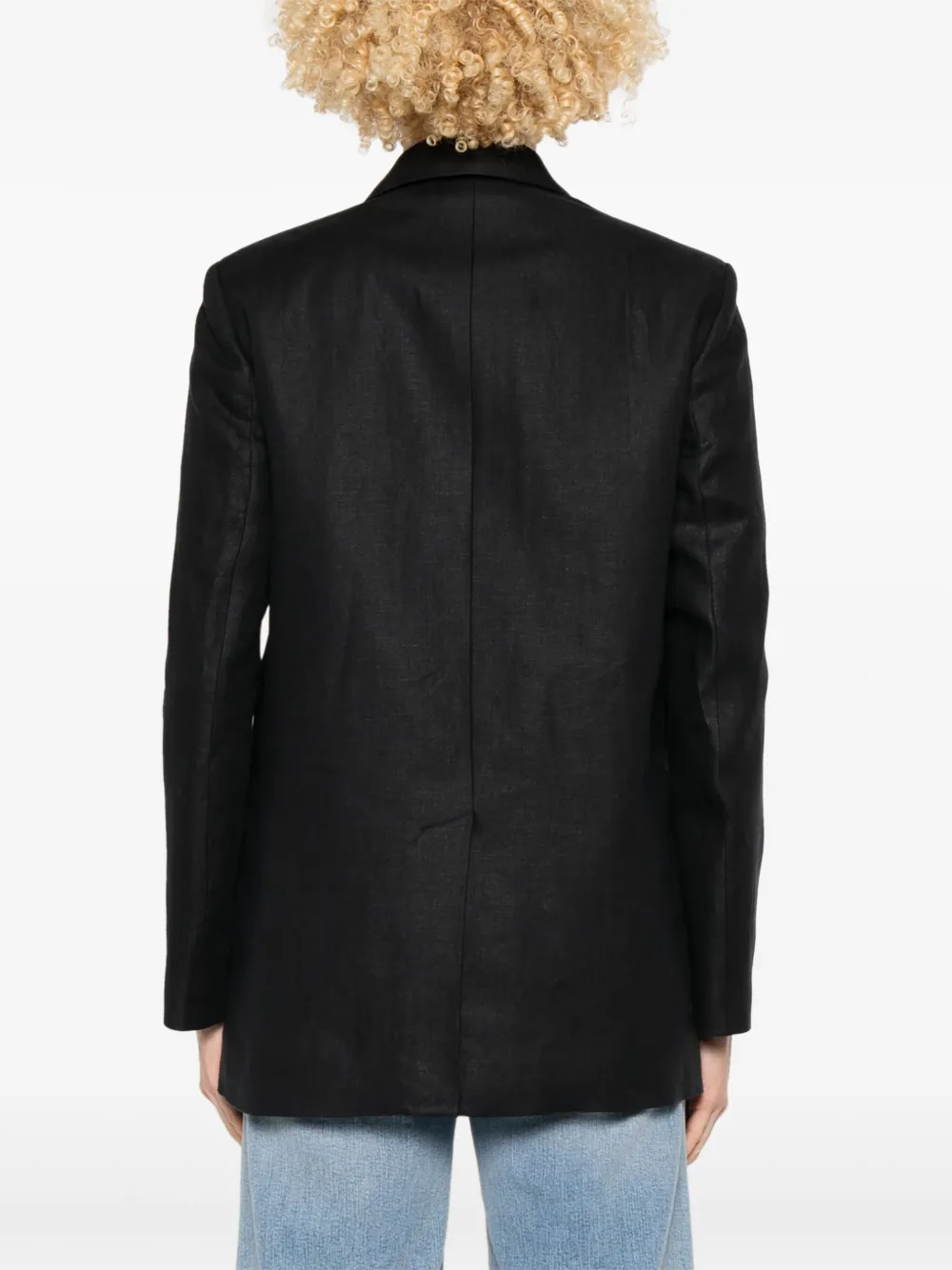 Shop Peserico Linen Double-breasted Blazer In Blue