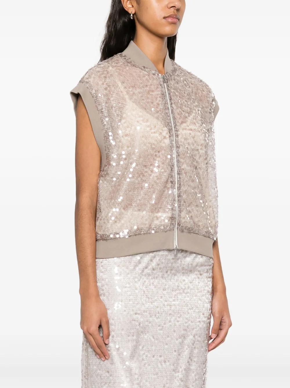 Shop Peserico Sequin-embellished Gilet In Brown