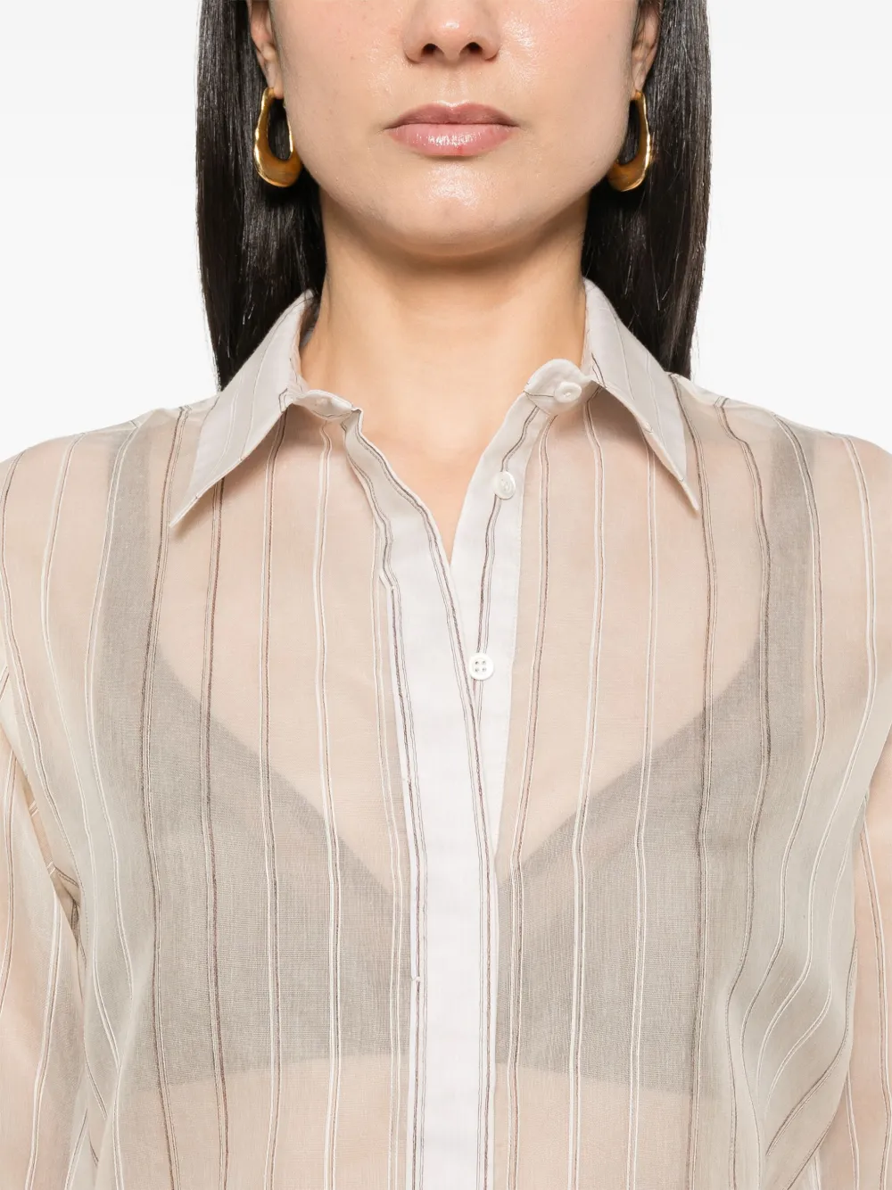 Peserico Gestreepte organza blouse Beige