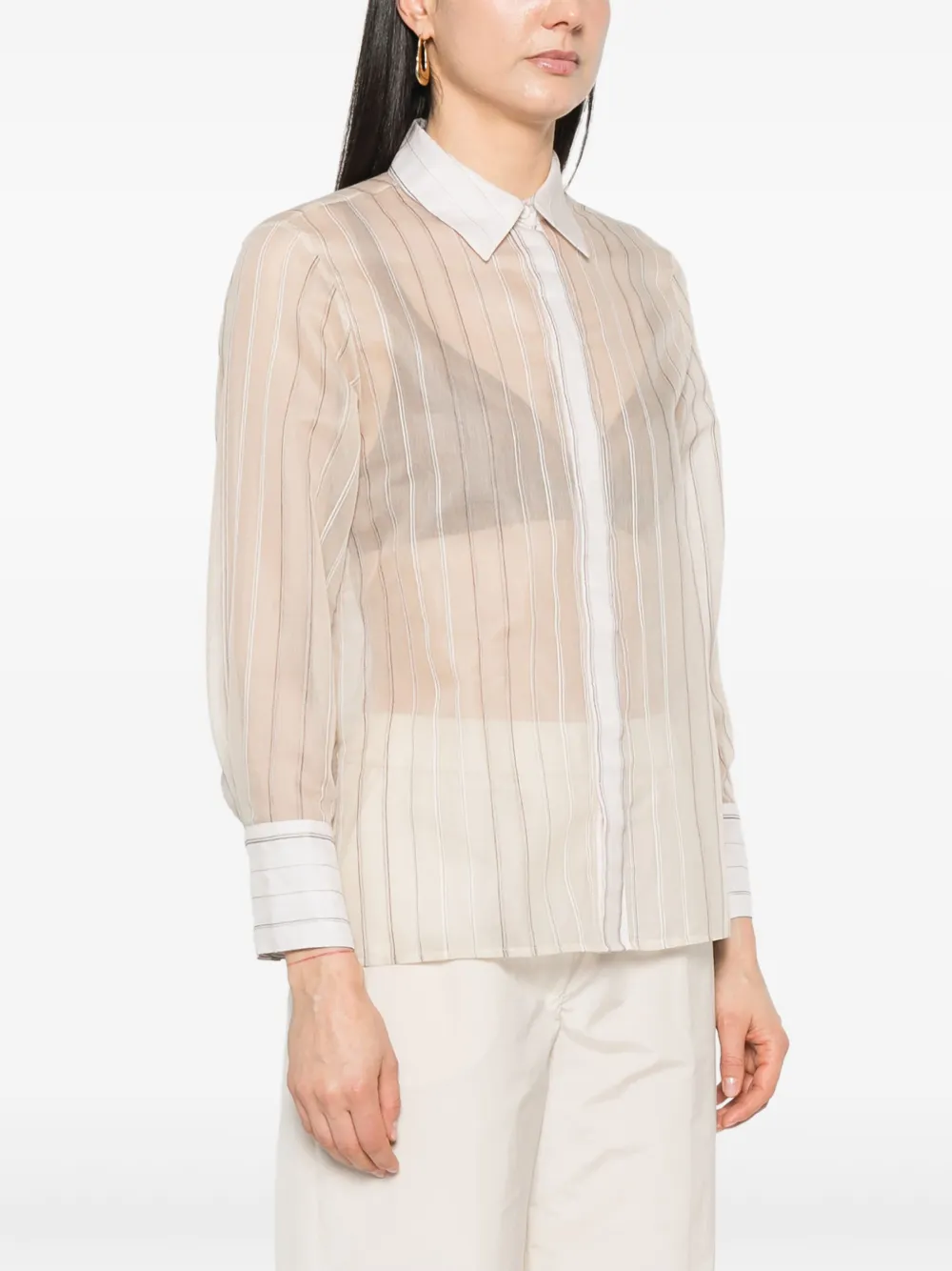 Peserico Gestreepte organza blouse Beige