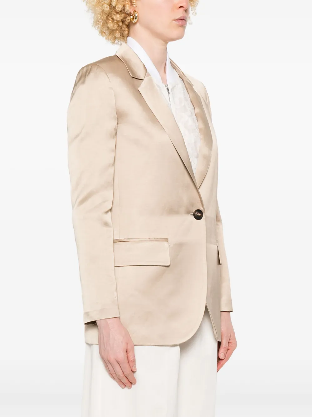 Shop Peserico Single-breasted Satin Blazer In Neutrals