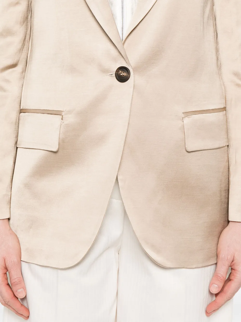 Shop Peserico Single-breasted Satin Blazer In Neutrals
