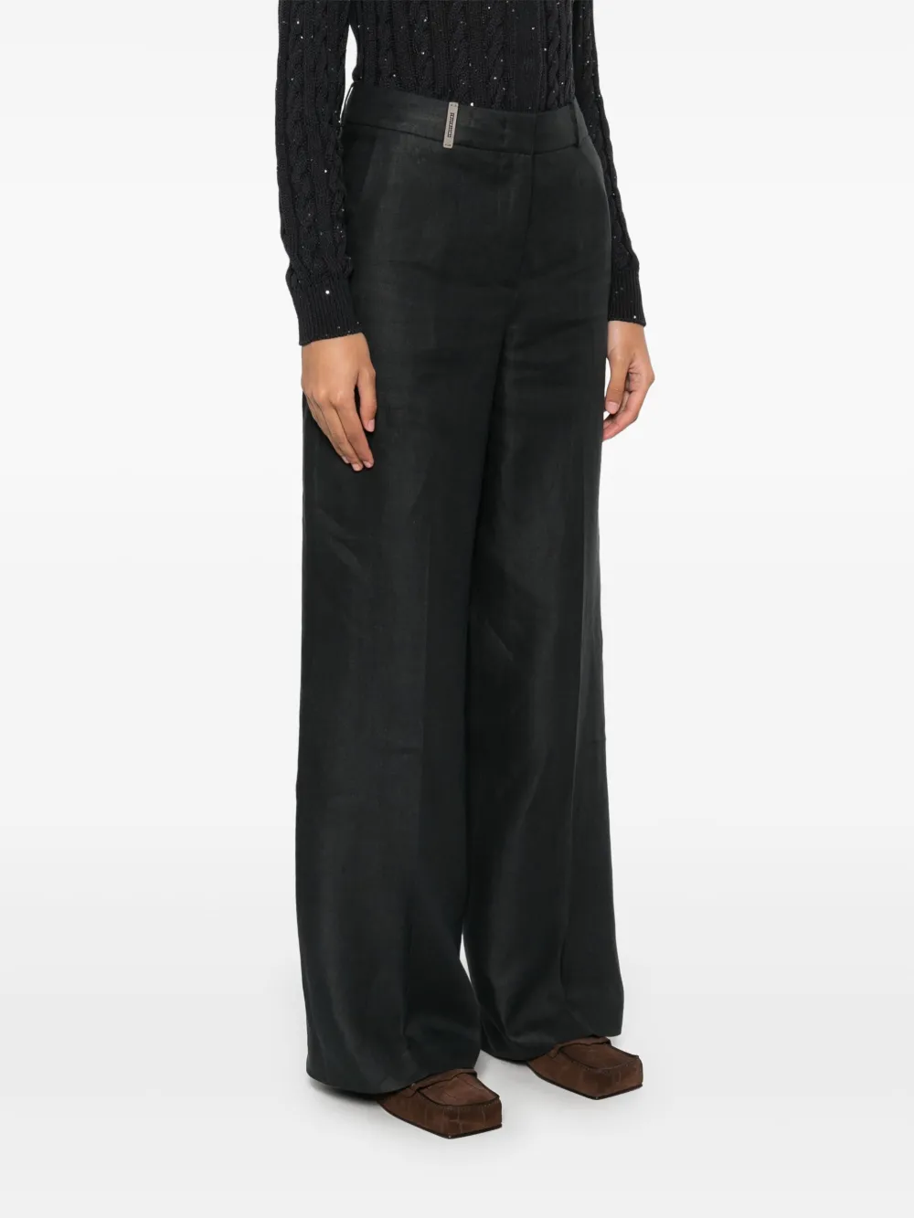 Peserico Linnen straight broek Blauw