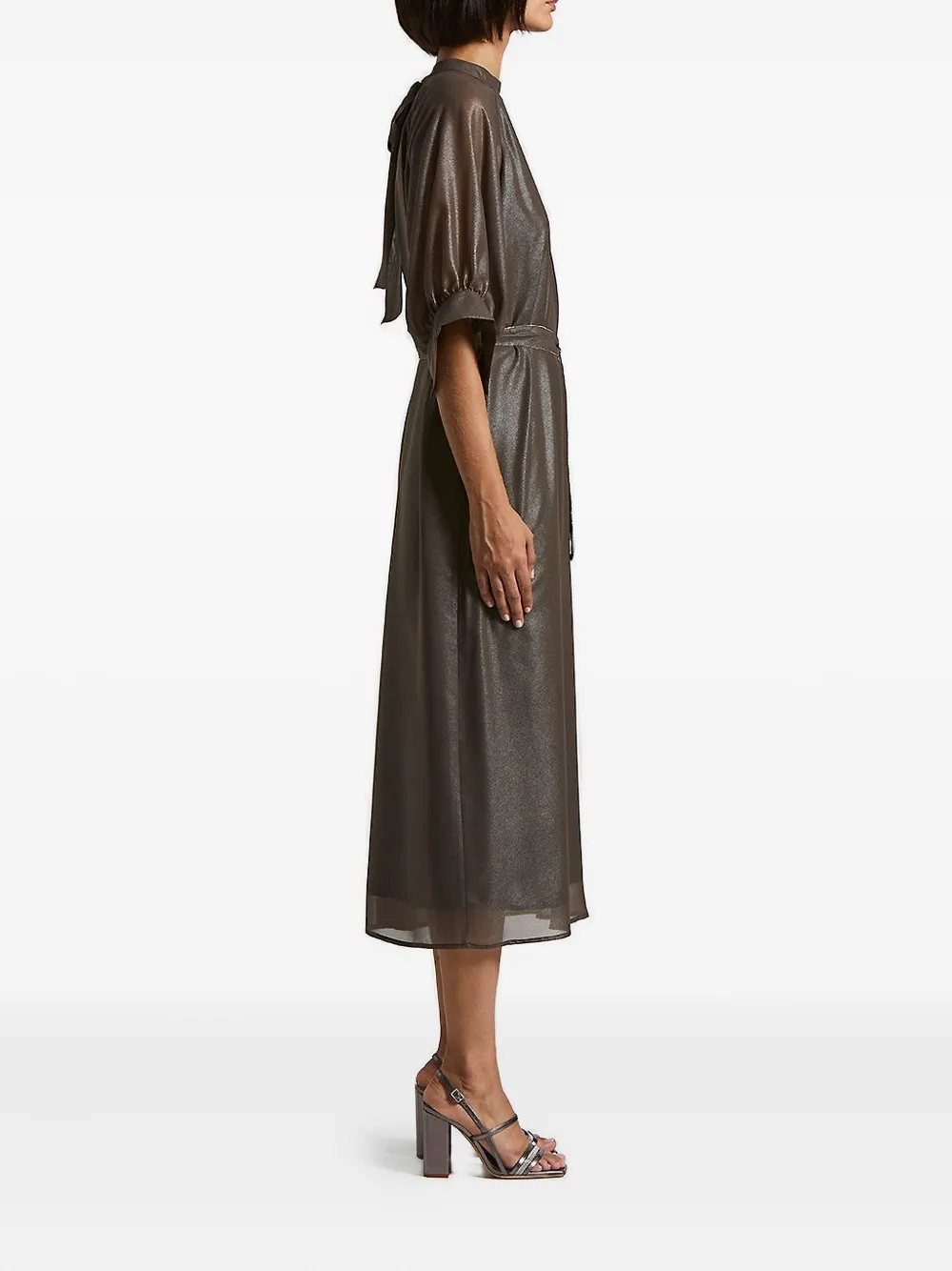 Peserico Midi-jurk met cropped mouwen en ceintuur - Bruin
