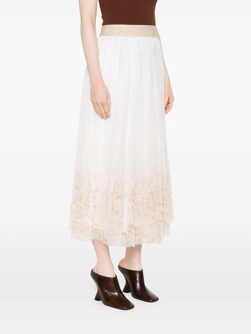 Peserico Pleated Voile Midi Skirt In White