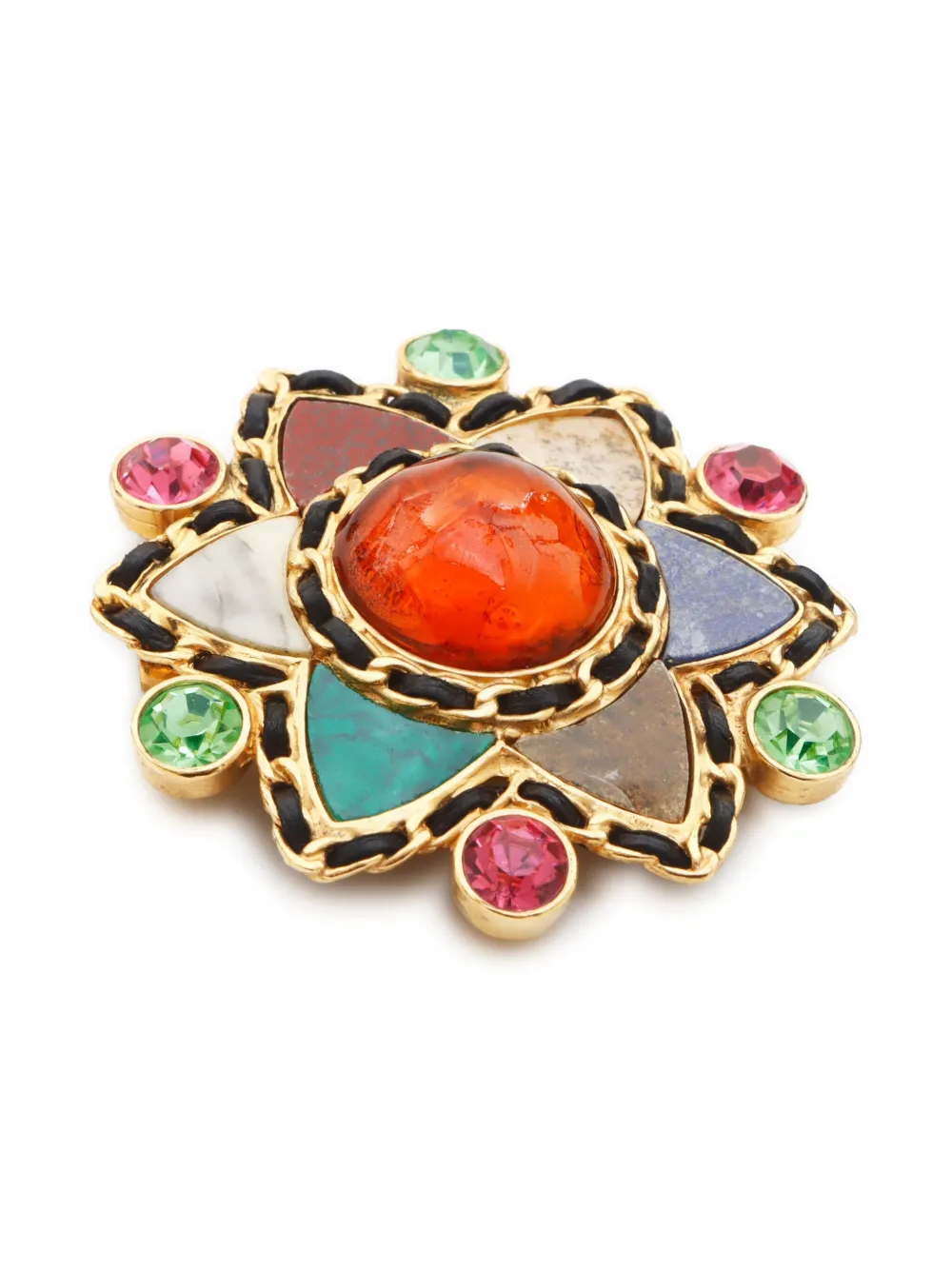 Pre-owned Chanel 1995 Gripoix Brooch In Red