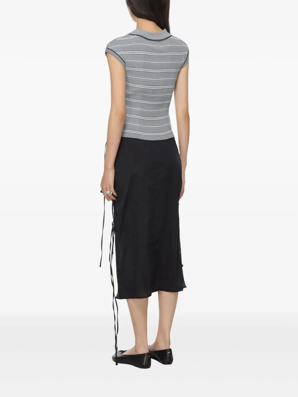 Low Classic Blue Top With Cap Sleeves And All-over Stirped Motif In Tech Fabric Woman In Blau