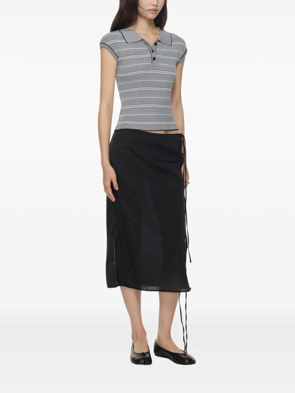 Low Classic Blue Top With Cap Sleeves And All-over Stirped Motif In Tech Fabric Woman In Blau