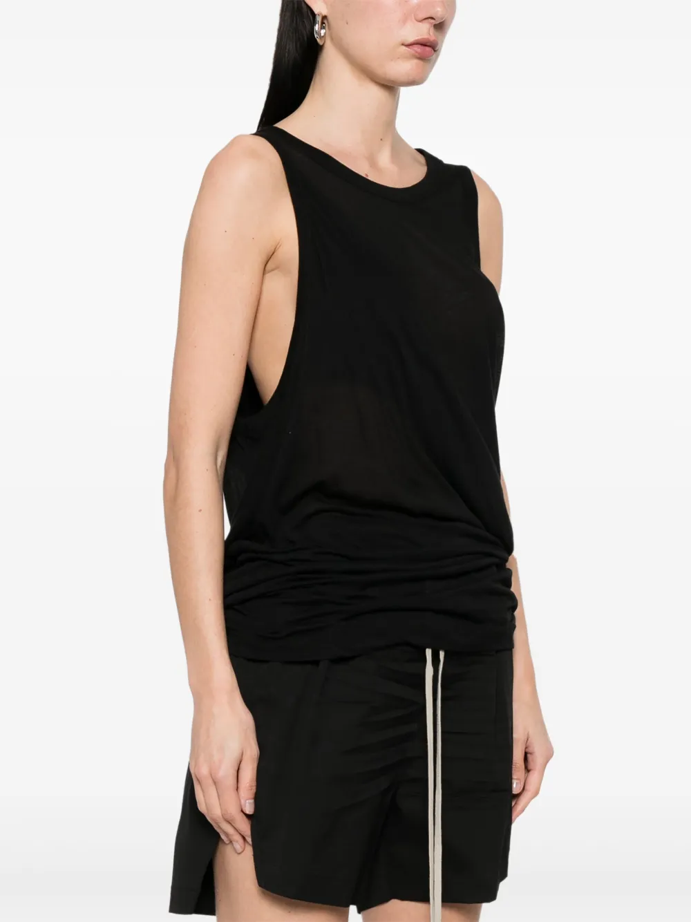 Rick Owens Draped Neck Sheer Sleeveless Top In Black