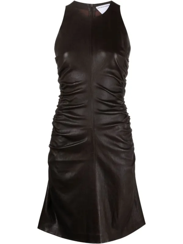 Bottega Veneta Leather Mini Dress - Black