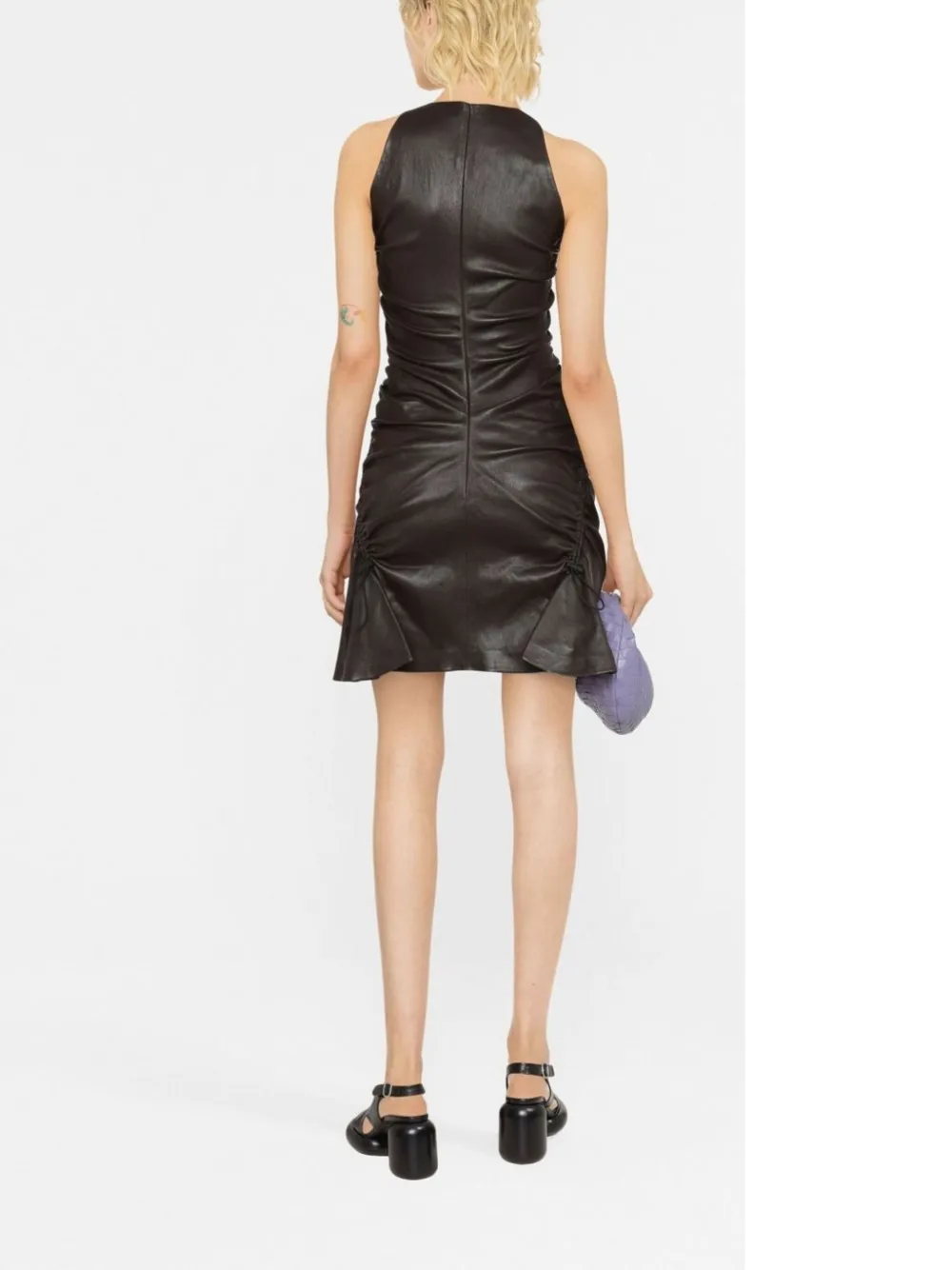 Pre-owned Bottega Veneta Leather Mini Dress In Black