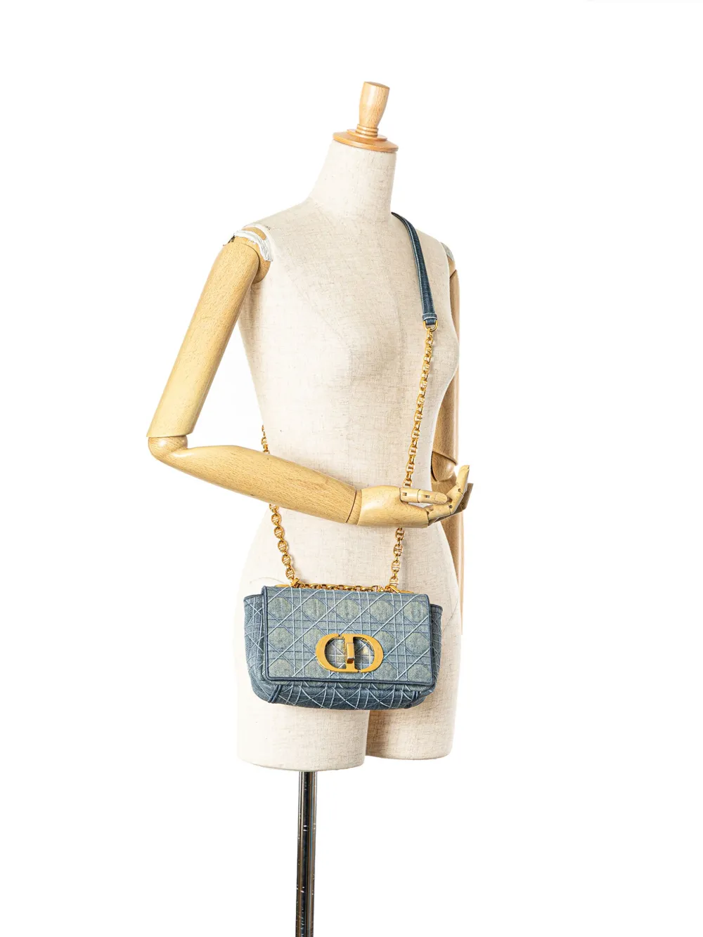 Christian Dior Pre-Owned 2021 Small Denim Cannage Caro Bag crossbody bag - Blauw