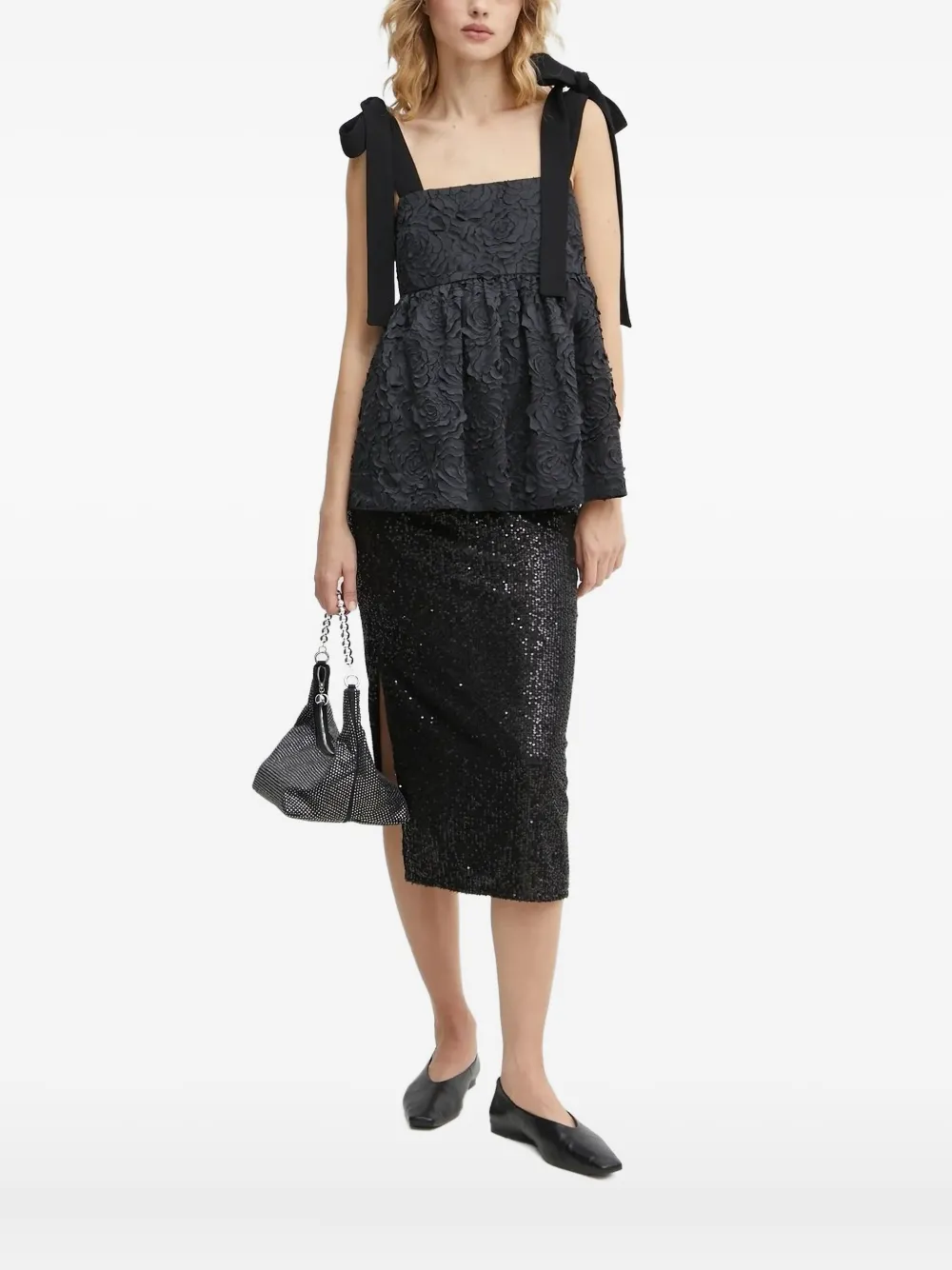 Stine Goya Blouse verfraaid met bloemen en strikdetail Zwart