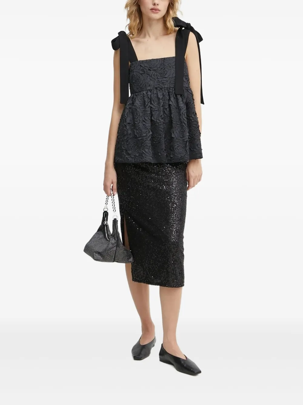 Stine Goya Blouse verfraaid met bloemen en strikdetail Zwart