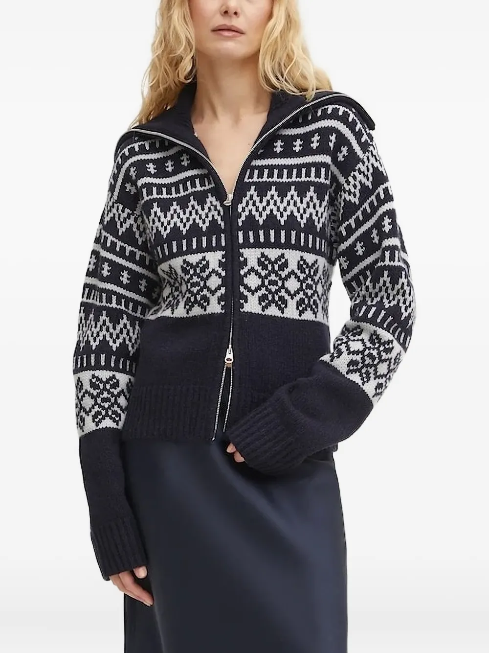 Samsoe & Samsoe Zip-up Fair-isle Cardigan In Blue