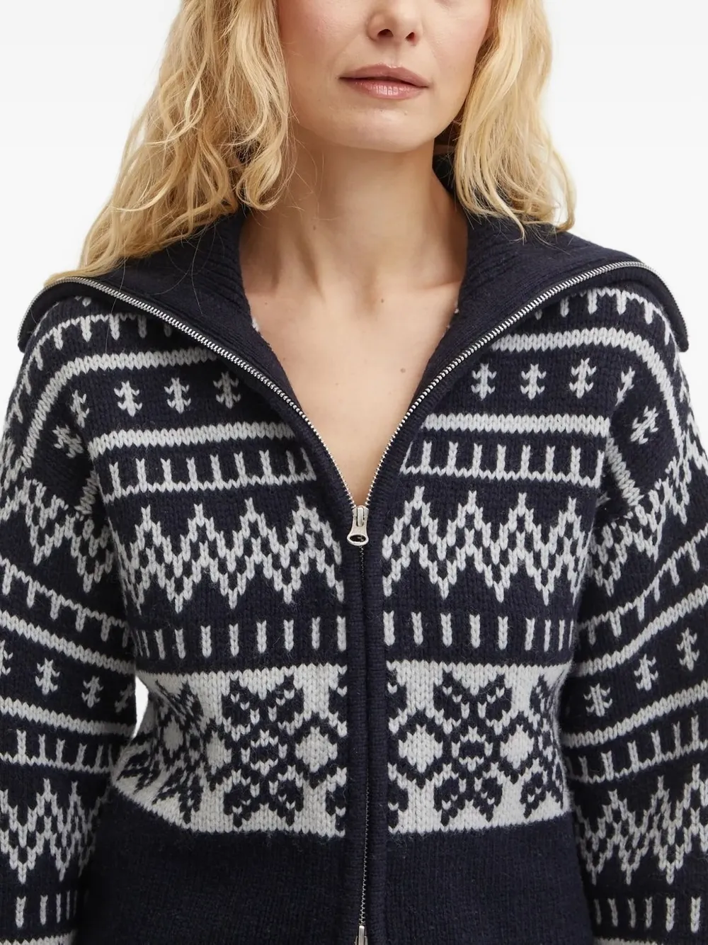 Samsoe & Samsoe Zip-up Fair-isle Cardigan In Blue
