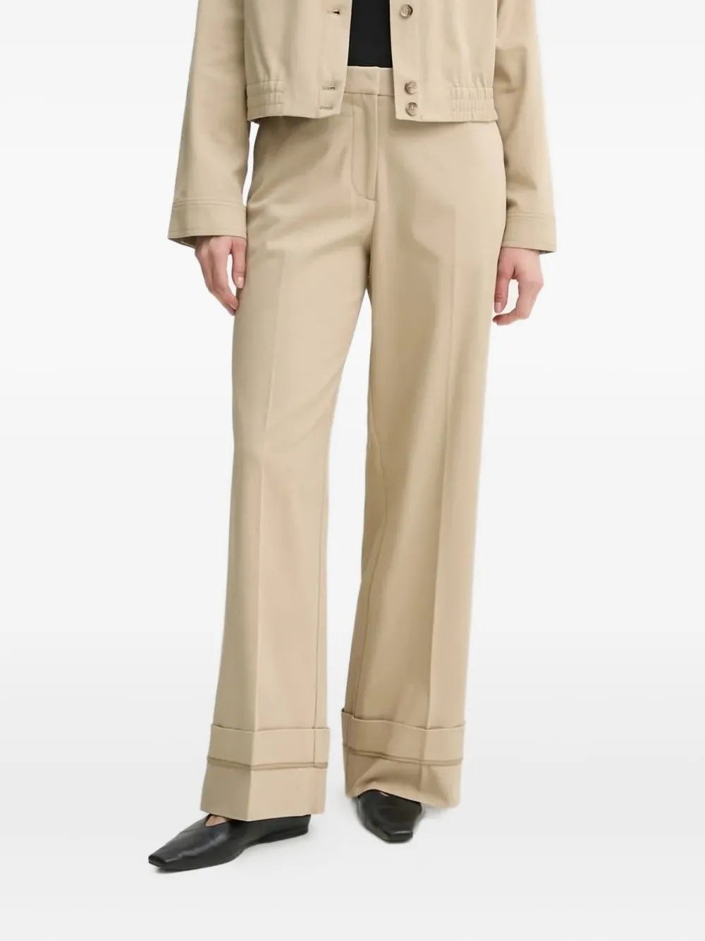 SAMSOE Broek met wijde pijpen Beige