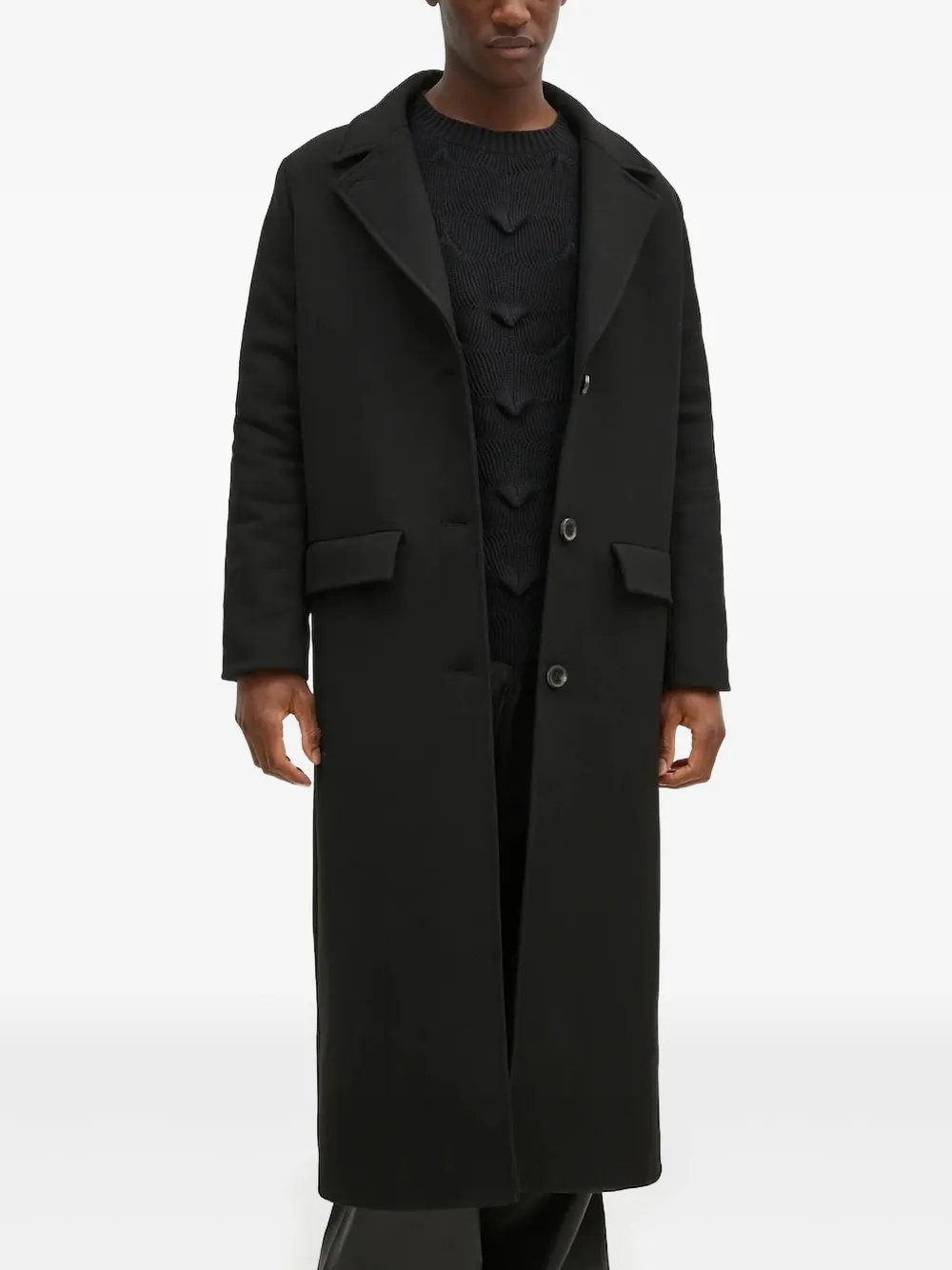 Won Hundred Single-breasted Longline Coat In Black