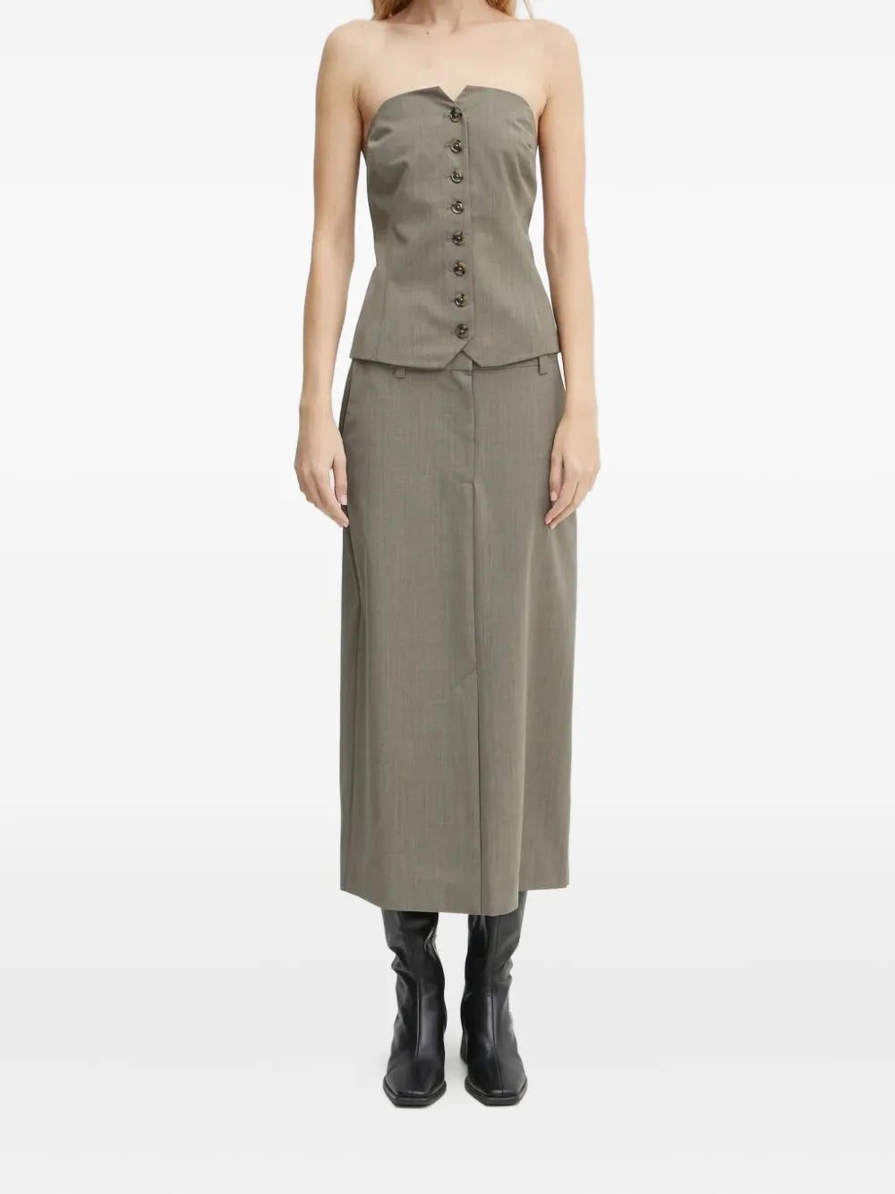 SAMSOE SAMSOE button-front midi skirt - Grigio