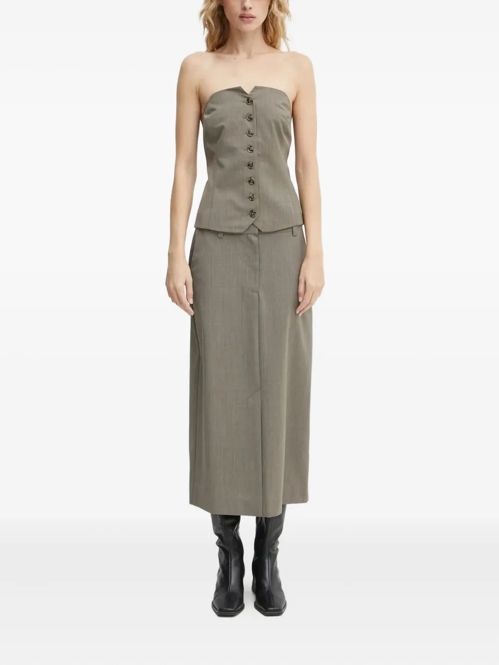 SAMSOE button-front midi skirt Grijs