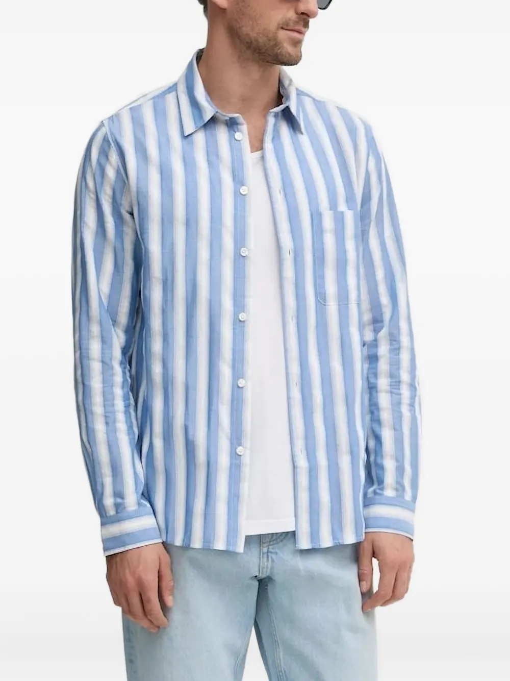SAMSOE Gestreept overhemd Blauw