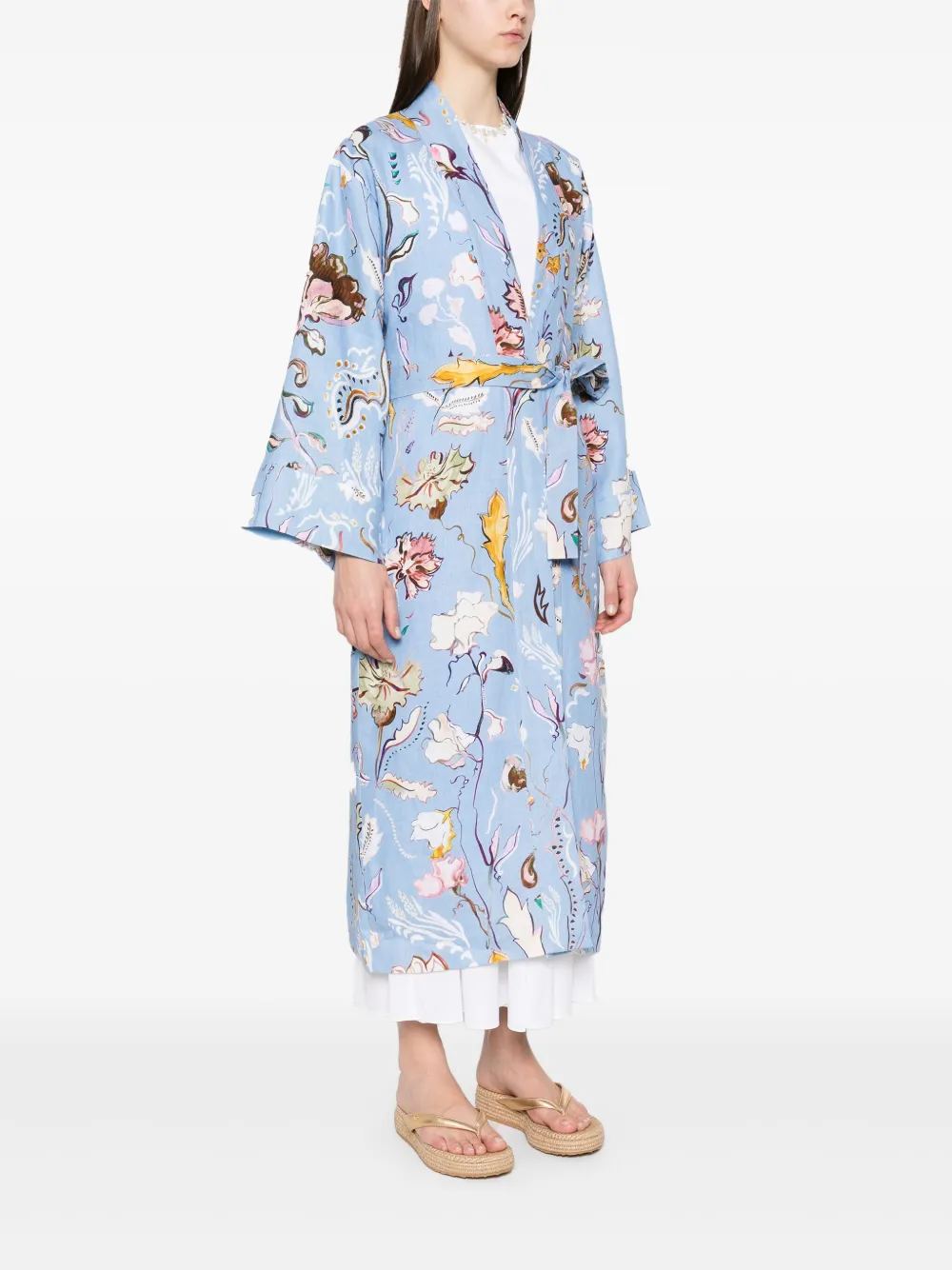 Shop Dorothee Schumacher Floral Power Coat In 蓝色