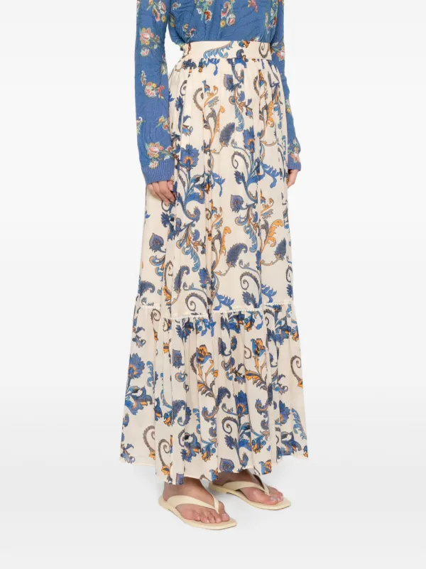 【ETRO】ペイズリー プリント プリーツ マキシ スカート ETRO コットン&シルク混ボイル マキシスカート ラッフル付き