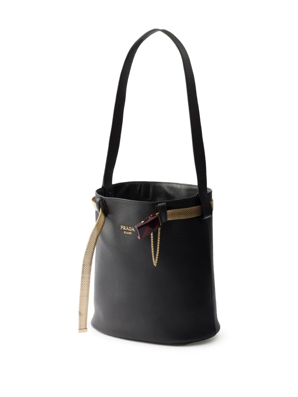 Prada Leren bucket-tas met gesp Zwart