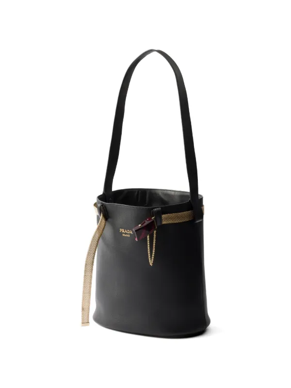 美品 PRADA ノベルティショルダーバッグ バケットバッグ 即発】PRADA レザーバケットバッグ 1BE0602DKV (PRADA/ショルダー