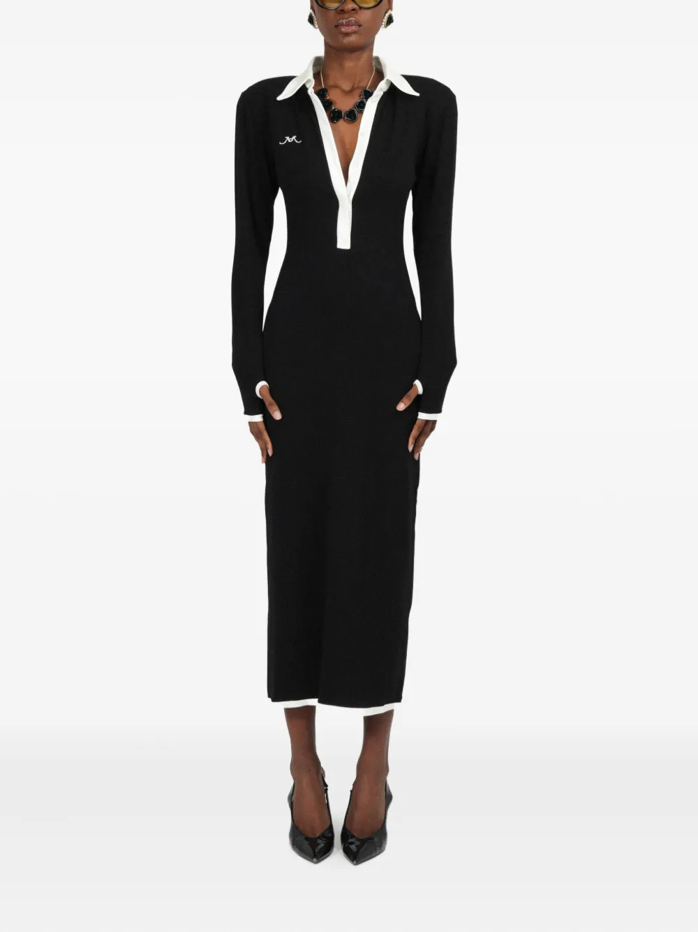 Rowen Rose long-sleeves jersey midi dress - Zwart