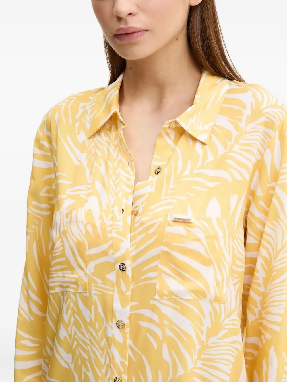 Melissa Odabash Leaf-print Button-down Shirt In White