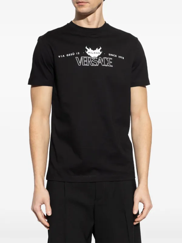 Printed Tshirts Versace Collection Black T Shirt Versace Logo