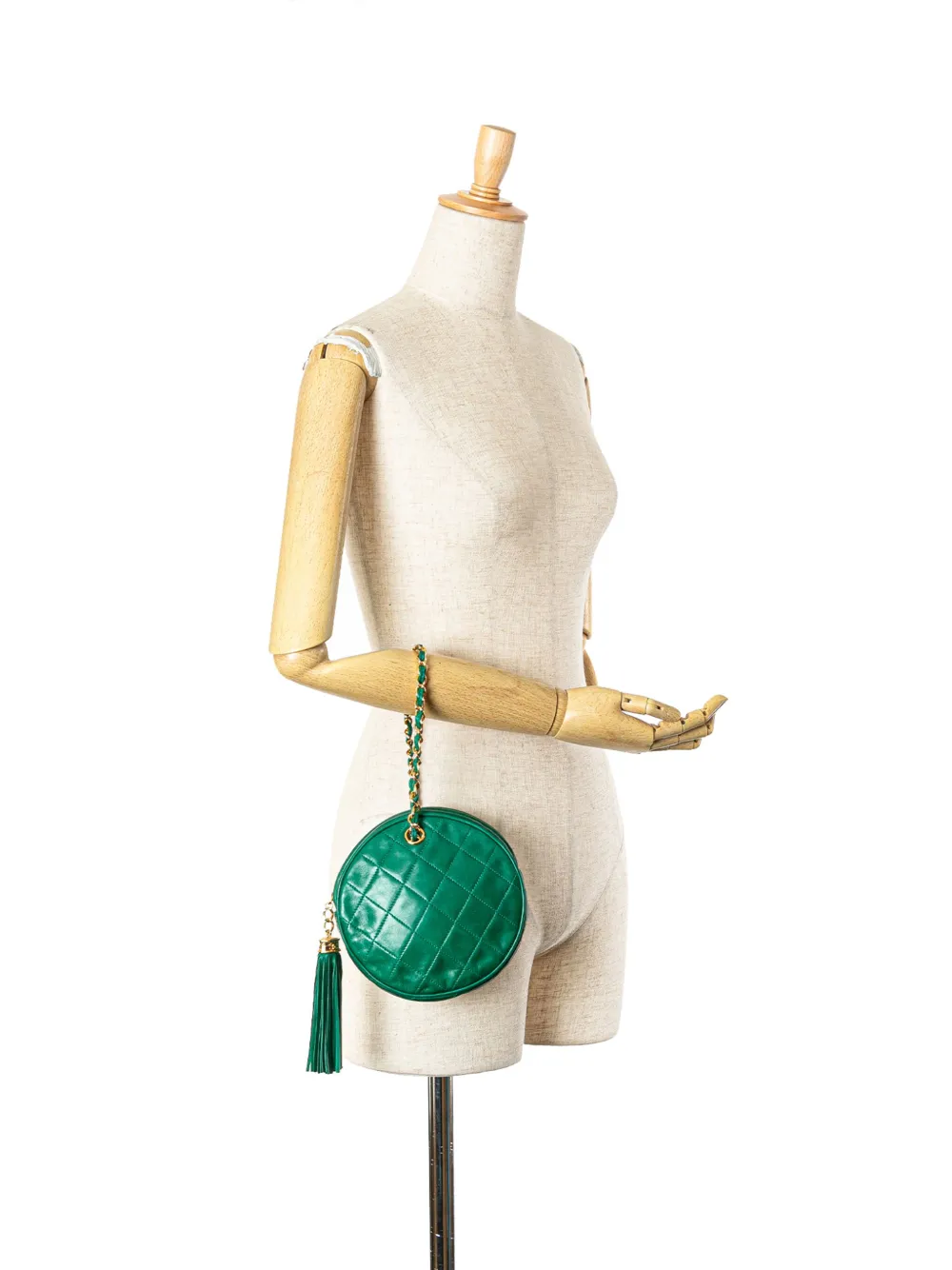 CHANEL Pre-Owned 1986-1988 Quilted Lambskin Tassel Round Clutch with Chain handbag - Groen