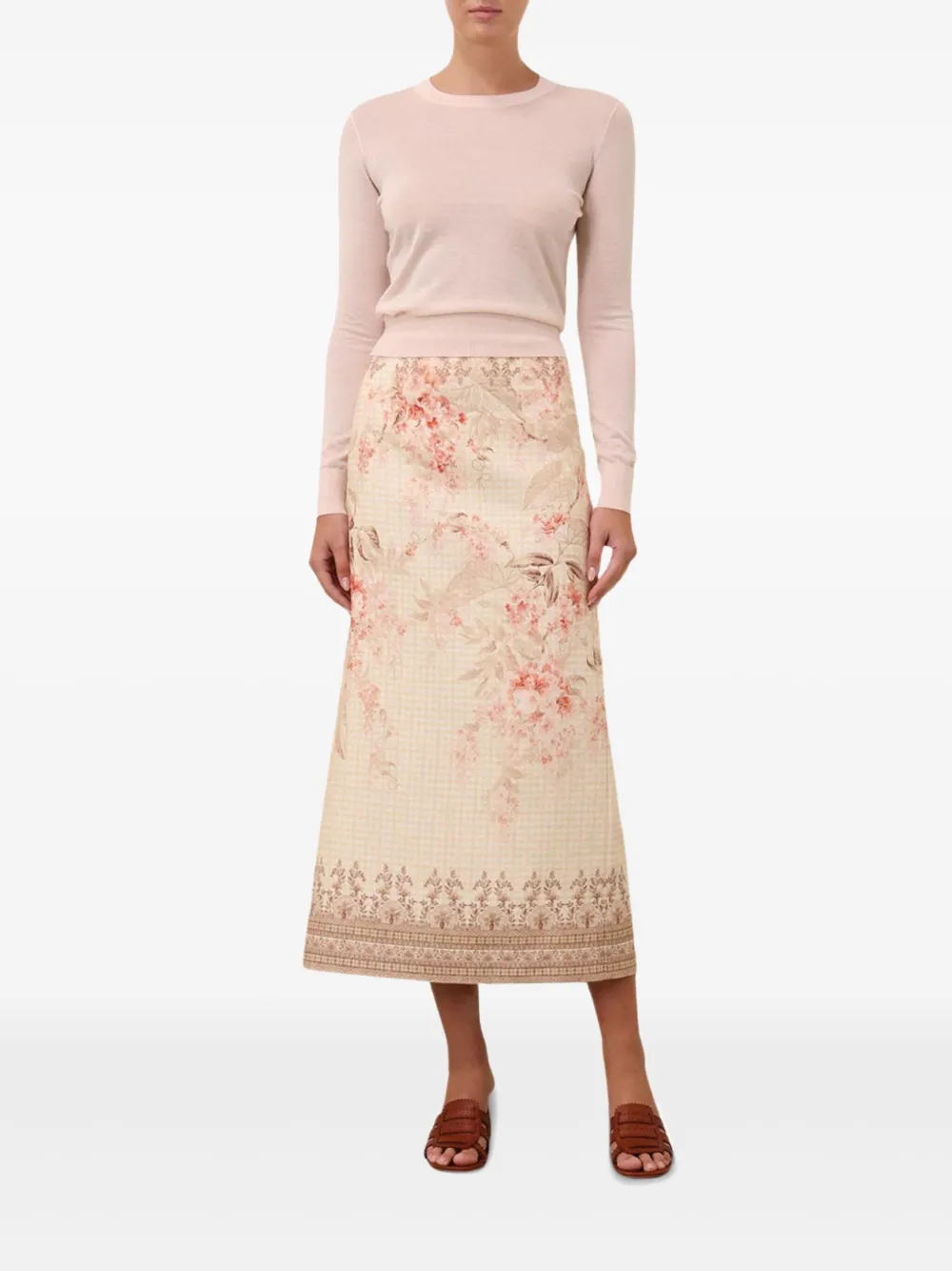 Shop Zimmermann Illuminate Pencil Midi Skirt In Neutrals