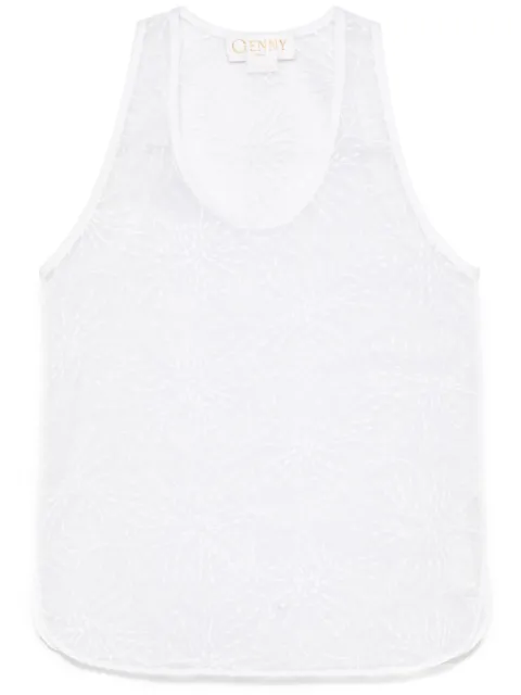 Genny floral-embroidered organza tank top