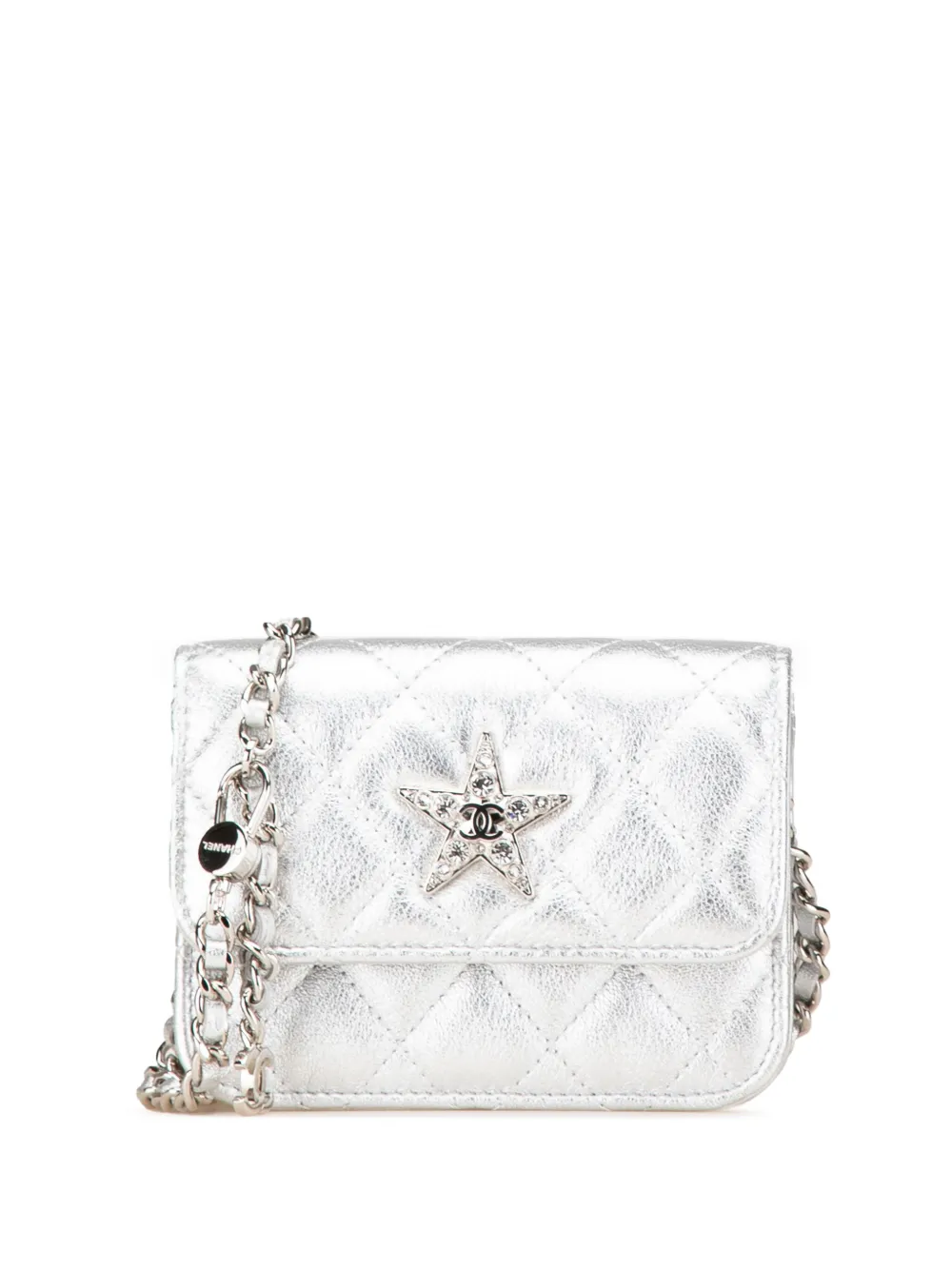 CHANEL Pre-Owned 2021-2024 メタリックラムスキン クリスタルスター チェーン ベルトバッグ - シルバートーン CHANEL Pre-Owned 2021-2024 メタリックラムスキン クリスタルスター チェーン ベルトバッグ - シルバートーン