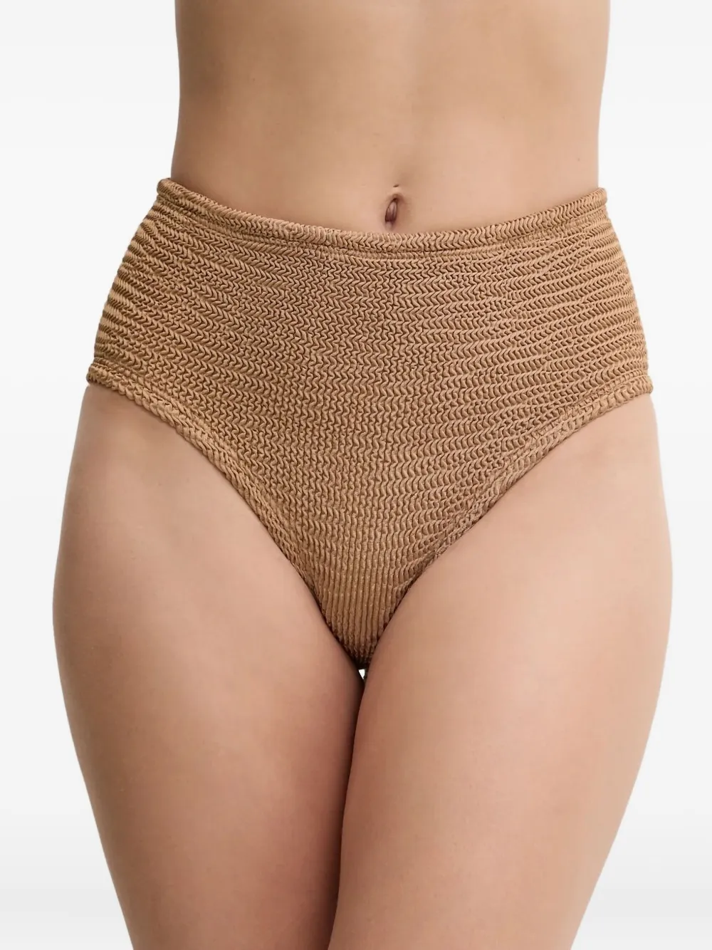 Paramidonna Seersucker High-waisted Bikini In Brown
