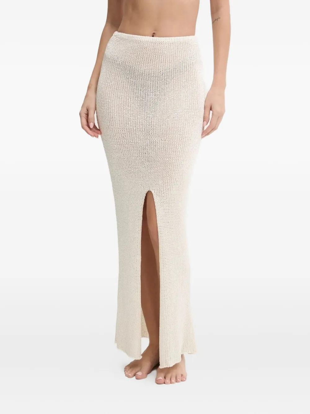 Paramidonna Knitted Front-slit Skirt In Burgundy
