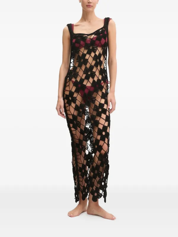 PARAMIDONNA Michelle Crochet Maxi Beach Dress | Black | FARFETCH