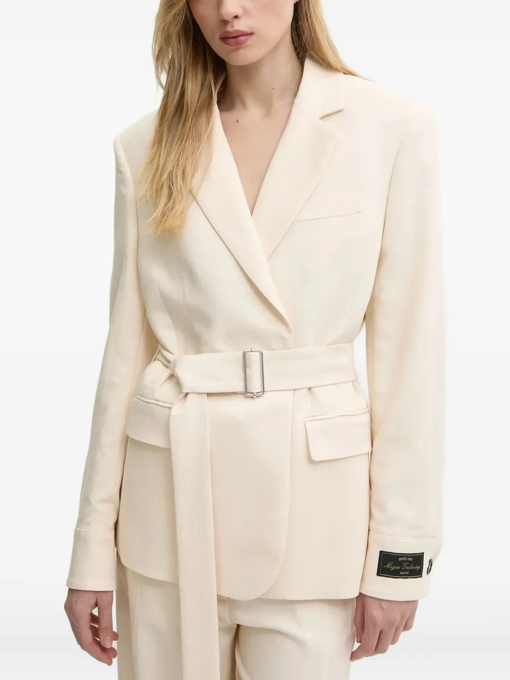 MSGM Blazer met schoudervullingen en ceintuur Beige