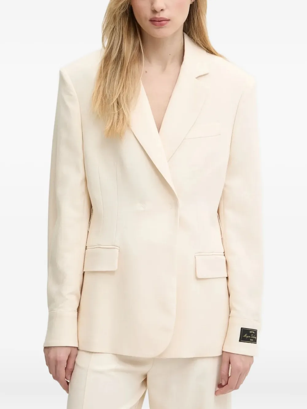 MSGM Blazer met schoudervullingen en ceintuur Beige