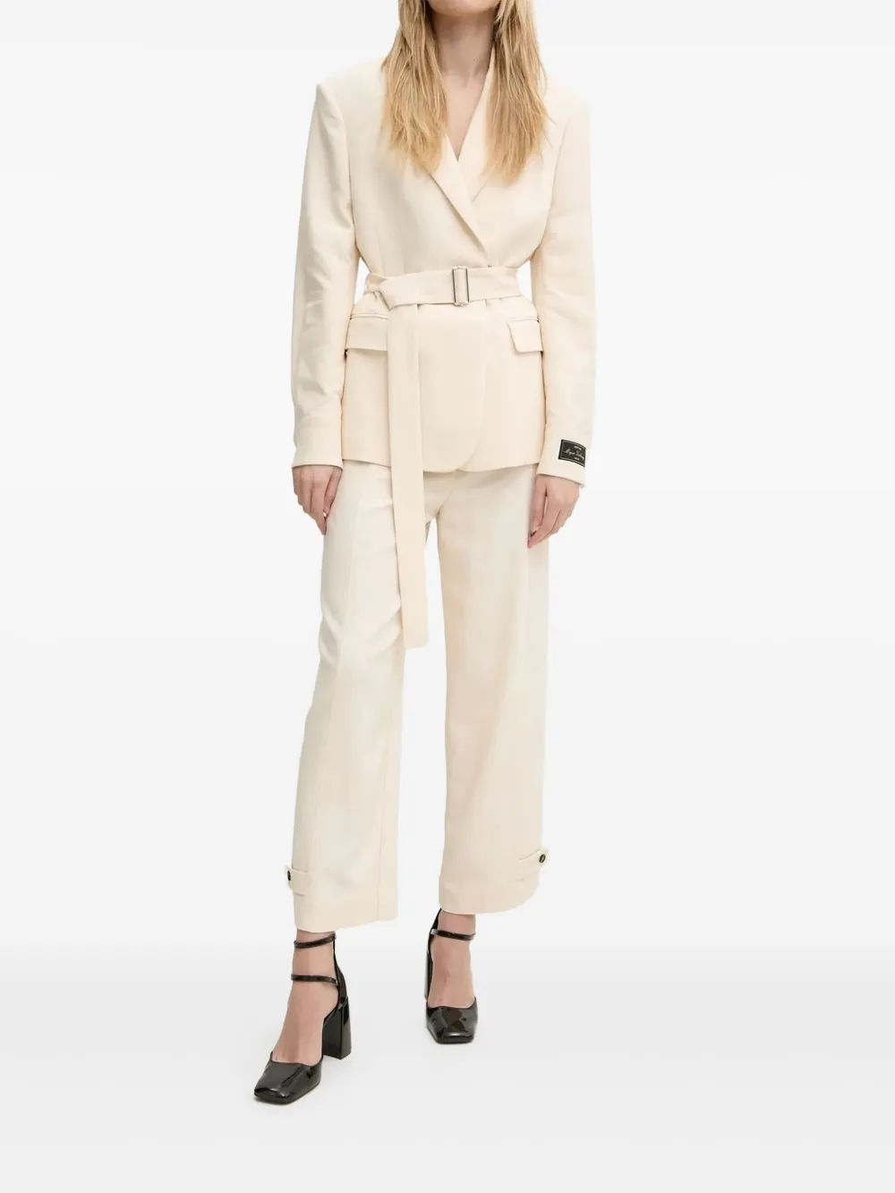 MSGM Blazer met schoudervullingen en ceintuur Beige