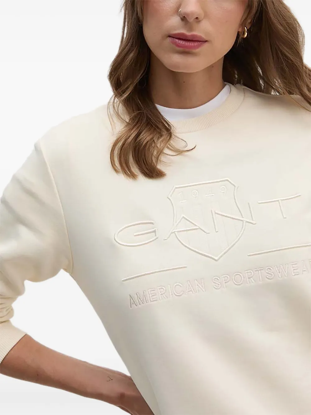 Gant Sweater met geborduurd logo Beige